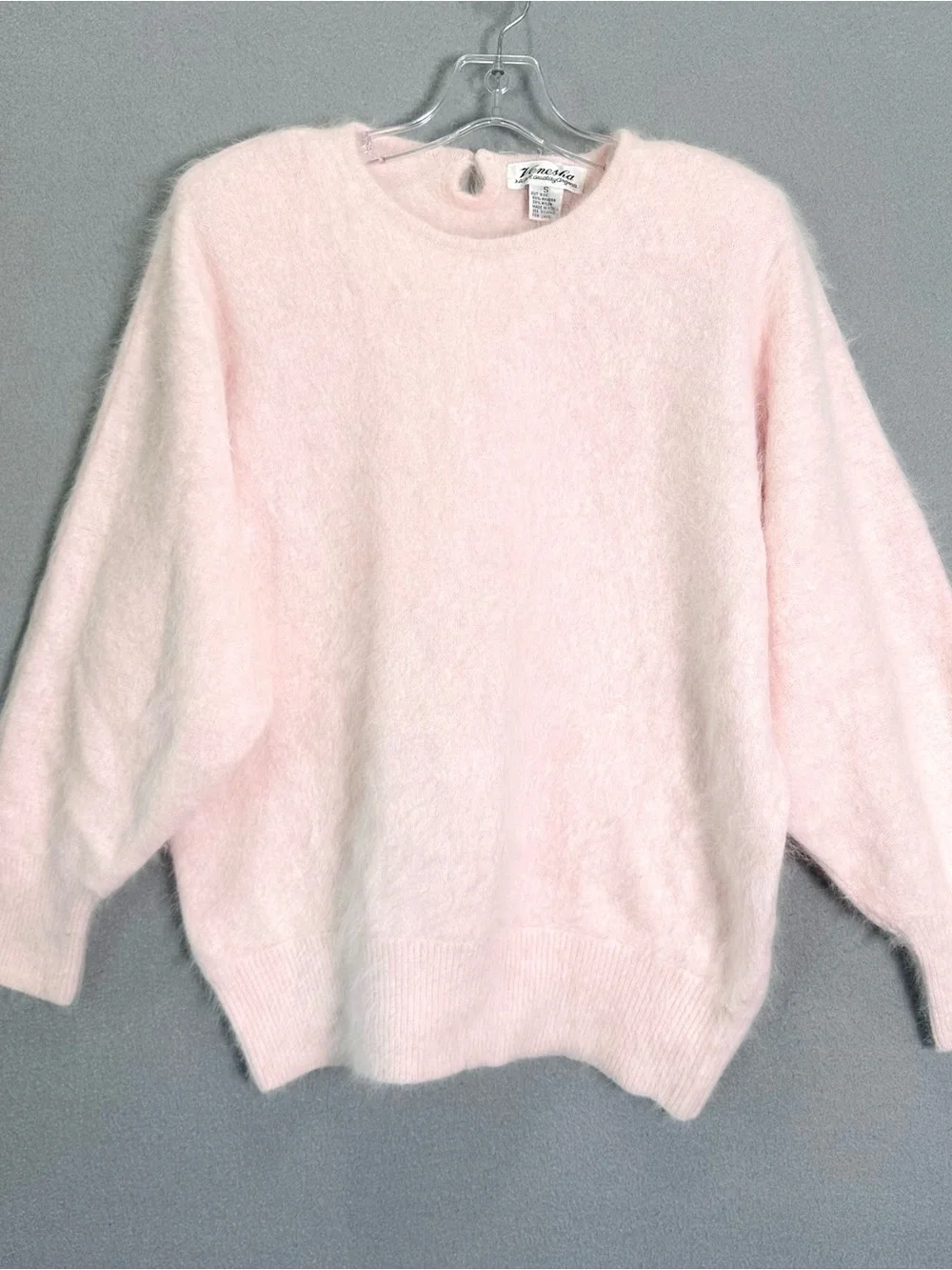 Light Pink Fuzzy Angora Crewneck Sweater Soft Girl Fluffy vintage coquette